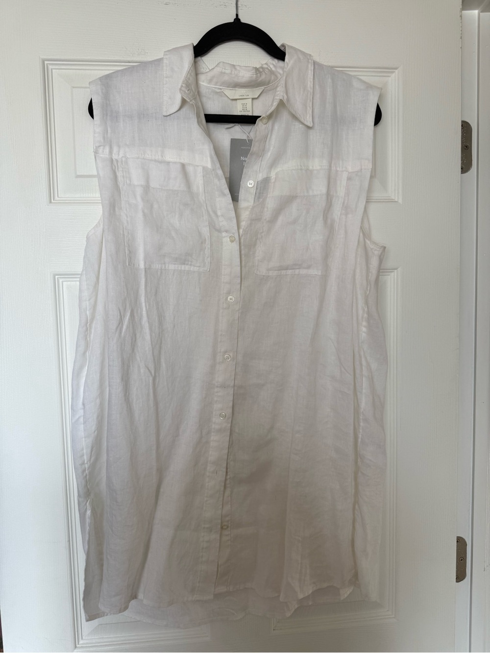 H&M White Sleeveless Linen Shirt Dress